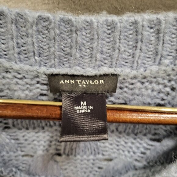Ann Taylor Sweater Womens Blue Wool Blend Basketweave Size Medium Long Sleeve - Picture 3 of 6